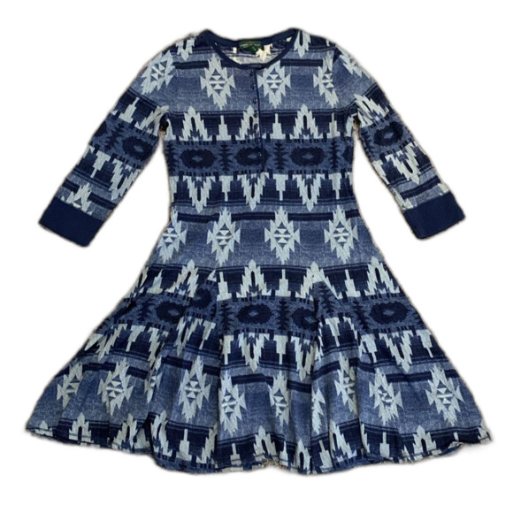 Lauren Ralph Lauren Jeans Co. Blue Aztec Print Henley Fit & Flare Dress Size XS - Picture 2 of 12